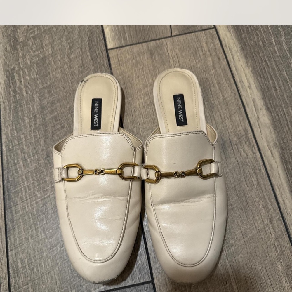 Nine West Women's Cream Leather Slip-On Loafers